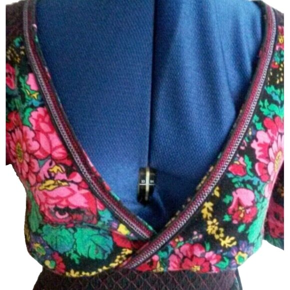 FREE PEOPLE  cottagecore black and floral print A line V neck dress - Picture 8 of 9